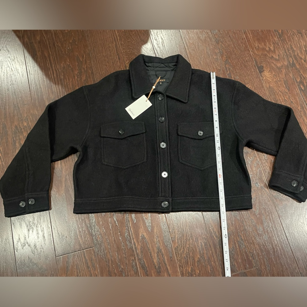 Quince 100% Merino Wool Cropped Shirt Jacket Black Women Size X-Large NEW - Picture 3 of 8